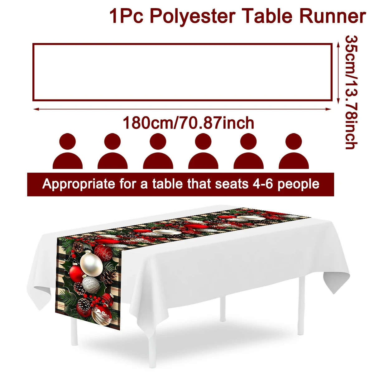 Festive Christmas Table Runner 180*35cm Pine Cone Patterns Polyester Table Flag Christmas Decorations 2026 Navidad Noel Supplies