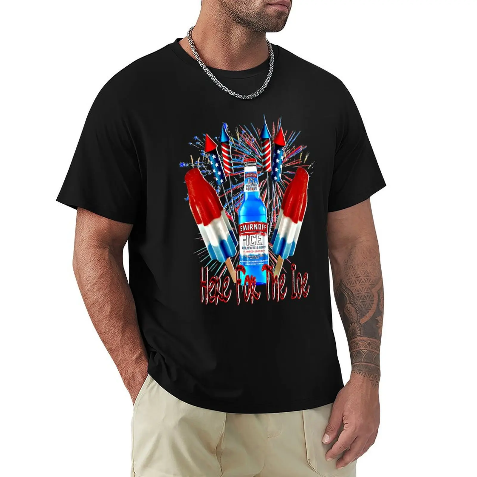 

Here For The Ice Smirnoffs 4th Of July Funny Drinking T-Shirt cotton graphic tees custom shirt kawaii clothes T-shirt men