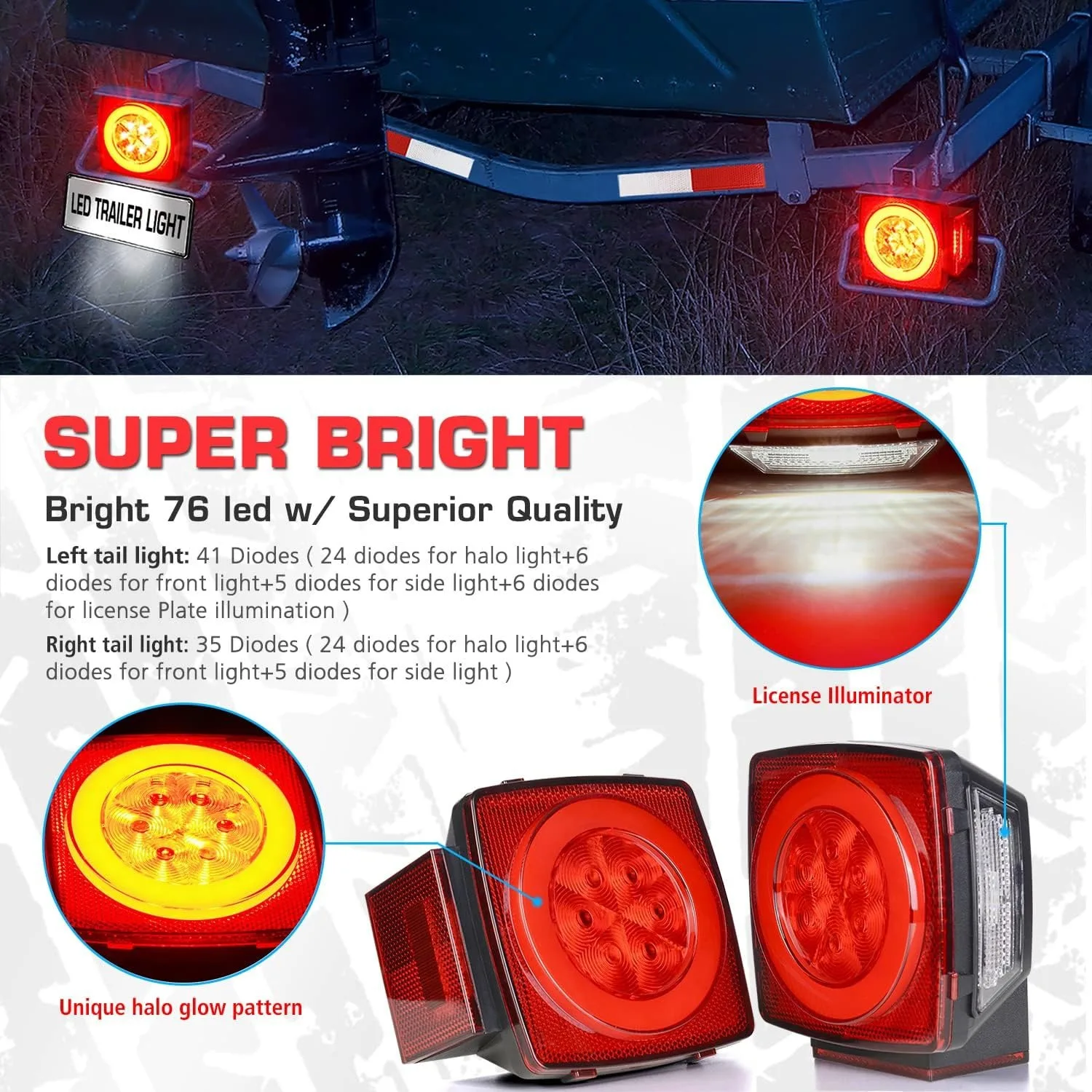 LED Trailer Brake Light Square New Tail FOR HL-H-002 DOT Compliant USA Lights