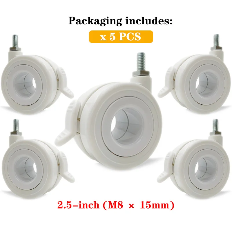 5pcs 2.5 Inch Hollow Swivel Caster Premium, Silent Wheels for Office Chairs, High-End Furniture