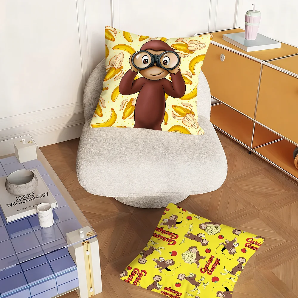 Cute C-Curious G-George Cartoon Pillow Case Bedroom Sofa Living Room Backrest Decoration Square Cushion Nap Time