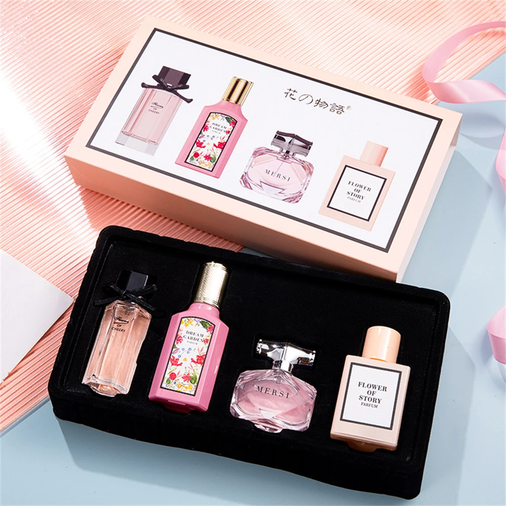 Marke Parfüm Frauen Geschenk box vierteiliges Set Pflanze Blumen duft Pheromon dauerhaften Duft strahlt weiblichen Charme духи женские