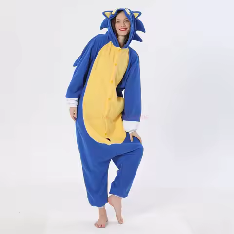 New 2025 Sonic Anime Cartoon Plush Pajama Onesie Winter Flannel Adult Kids Sleepwear Warm Cosplay Bathrobe Pijama eqs9X