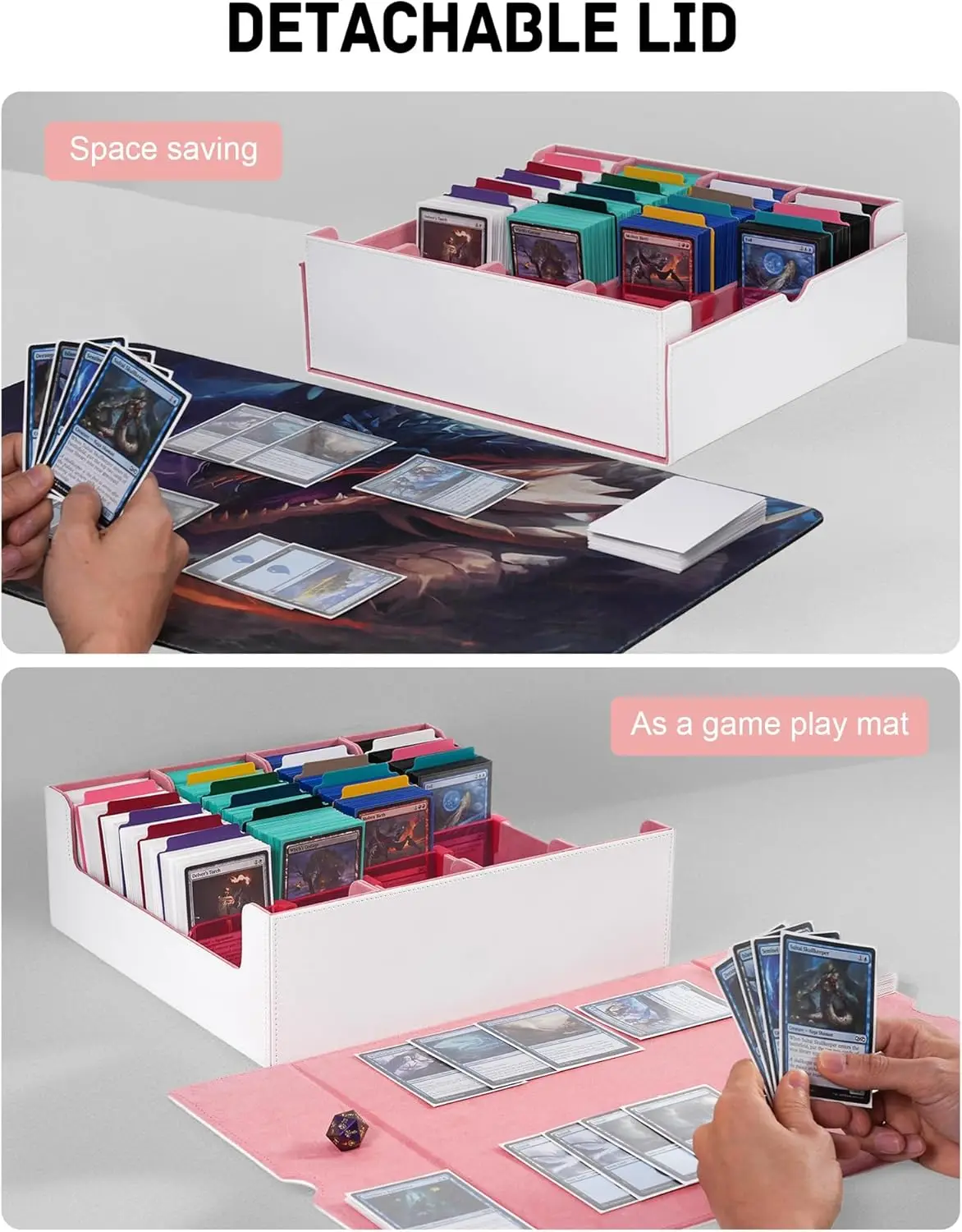 Caixa de armazenamento de cartão TINTEK 3000+ para MTG, Yugioh e mais – Estojo de baralho de grande capacidade de 4 fileiras com 24 divisórias coloridas e 4 ca
