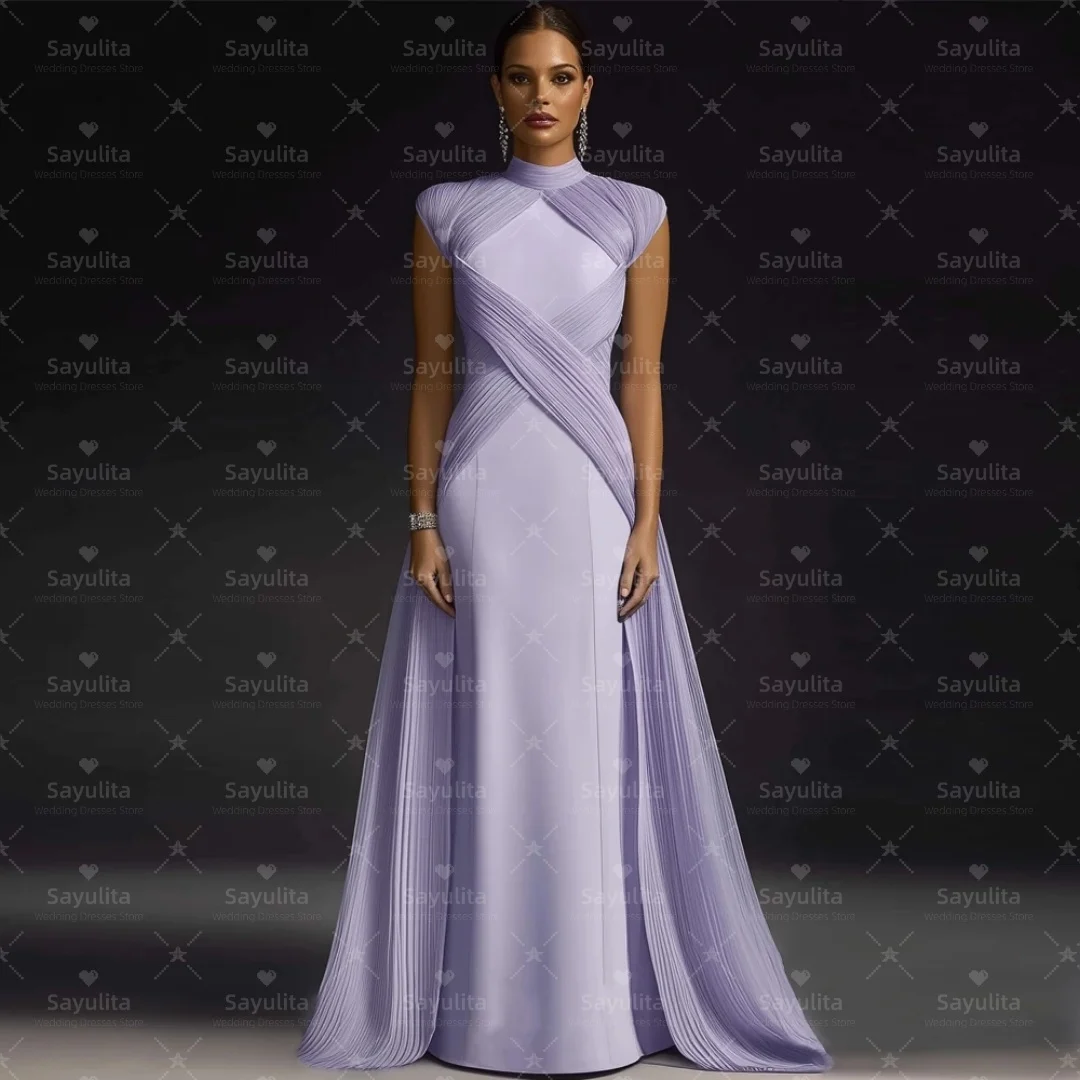 

Sayulita Elegant Evening Party Dress High Collar Capped Sleeves Prom Dresses Pleats Overskirts Formal Occasion Gowns Customized