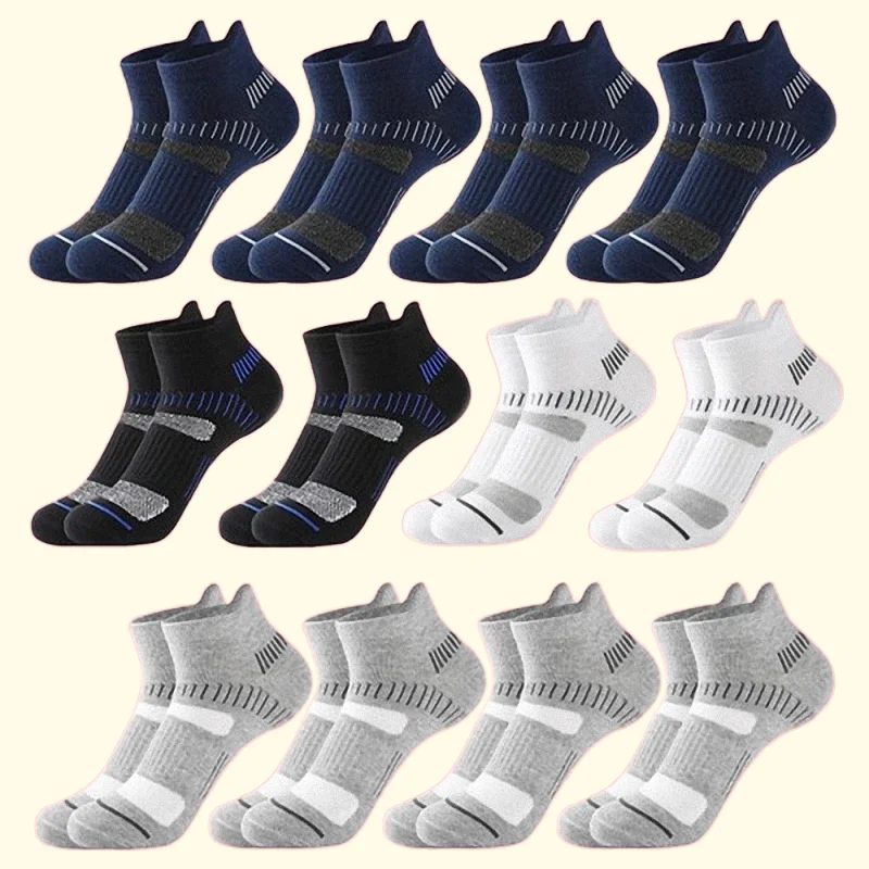 Chaussettes de rinçage pour hommes, 5/10 paires, nouvelle mode, athlétiques, fitness, course à pied, bateau, respirantes, sport, maille, coton, décontractées, courtes, 2024