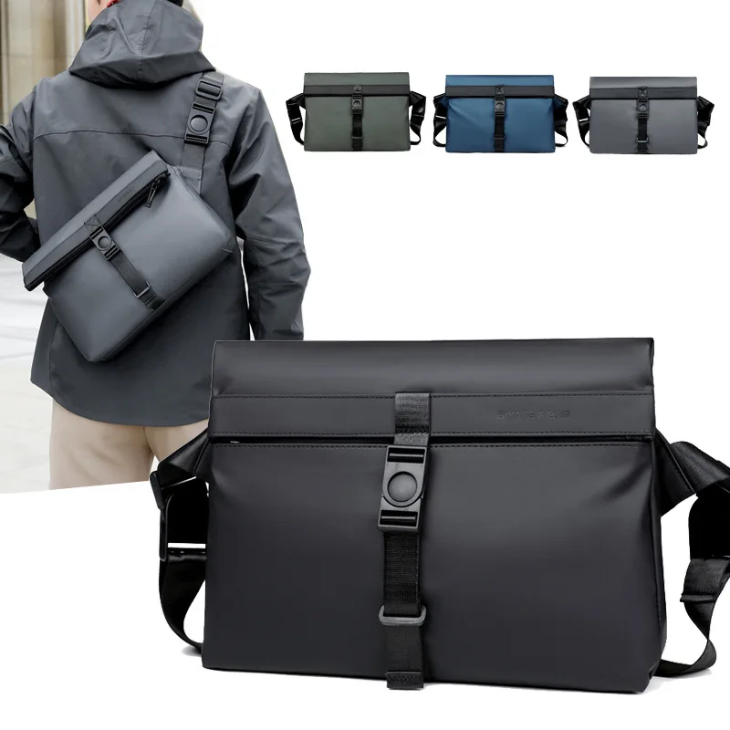 

Simple men's business casual commuting waterproof leather film single-shoulder bag, horizontal square light crossbody bag