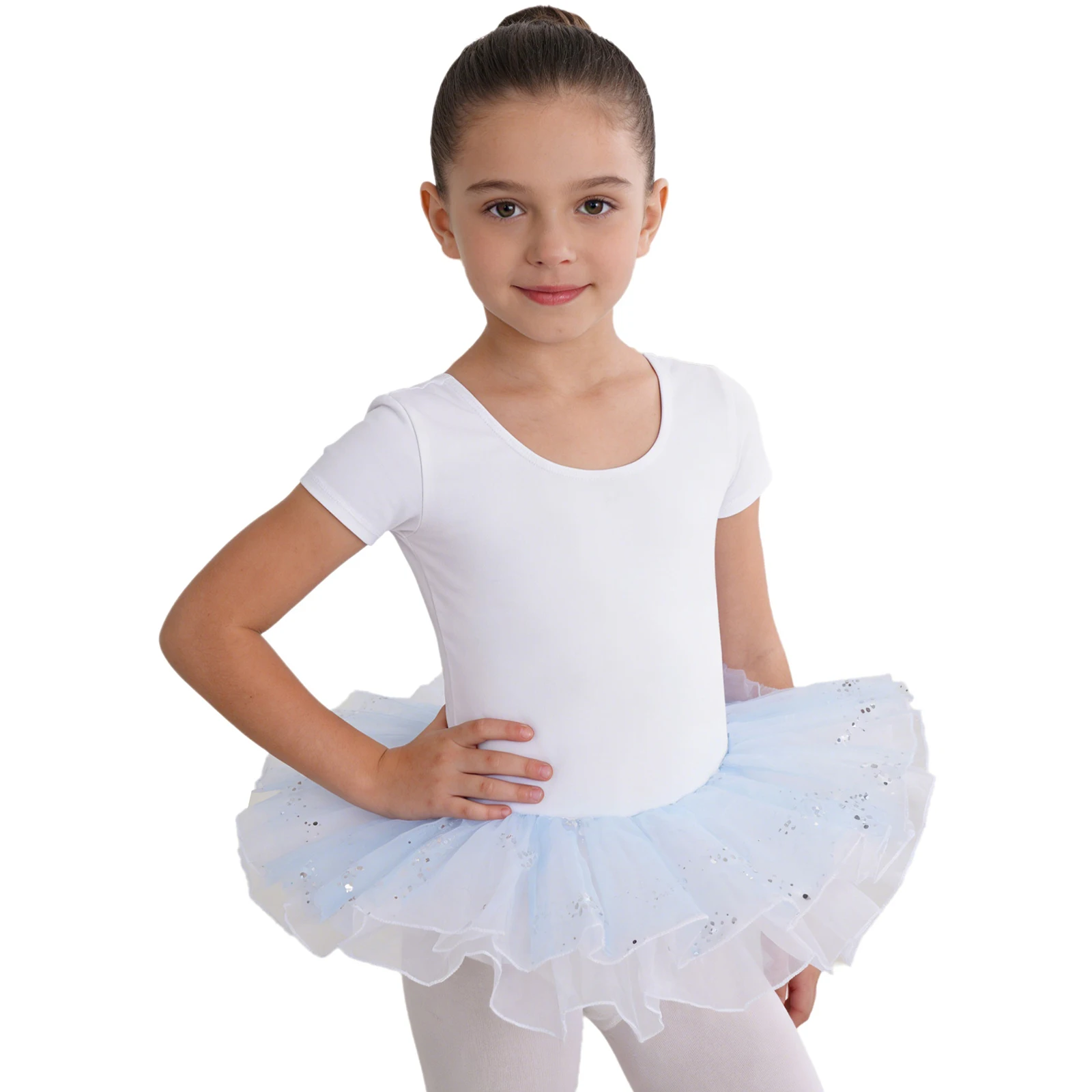 

Kids Girls Ballet Dance Skirts Elastic Waistband Sequins Layered Tulle Tutu Skirt for Ice Skating Exhibition Gala Night Costume
