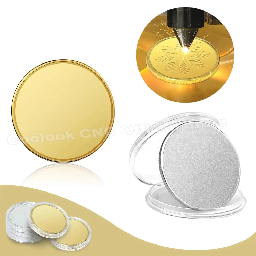 1/5/10/20 шт., заготовки для лазерной гравировки, латунные монеты, пустые металлические гравировки, пустые монеты 40 мм с акриловой защитной коробкой, гравировка «сделай сам»