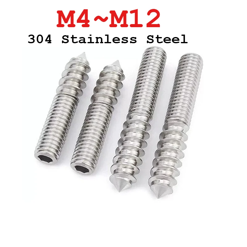 M4 M5 M6 M8 M10 M12 304 Stainless Steel Hexagon Hex Socket Double Head Pointed Tail Self-Tapping Screws Furniture Connectors