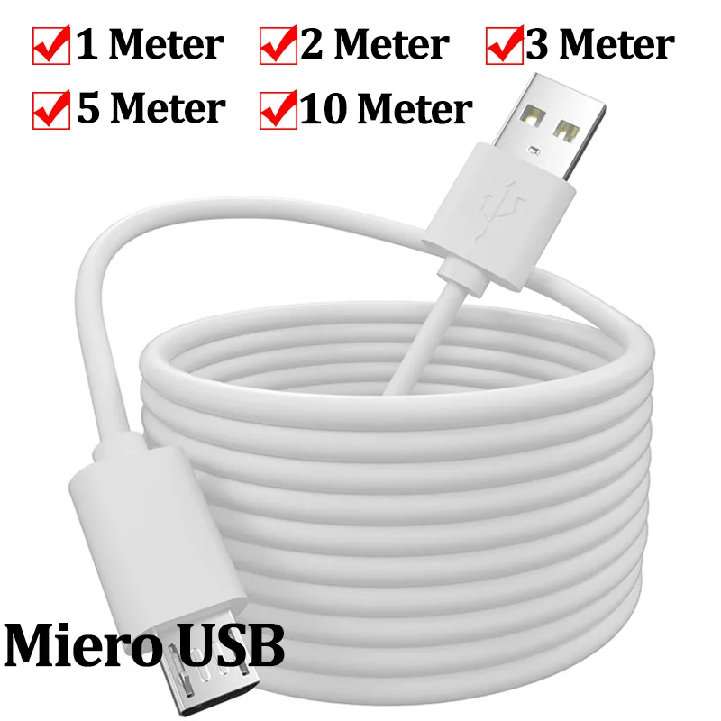 Micro USB Power Cable Extra Long Charging Cable Android Charger for Mobile Phone Network Communication Tablet Speaker 10/5/3//1M