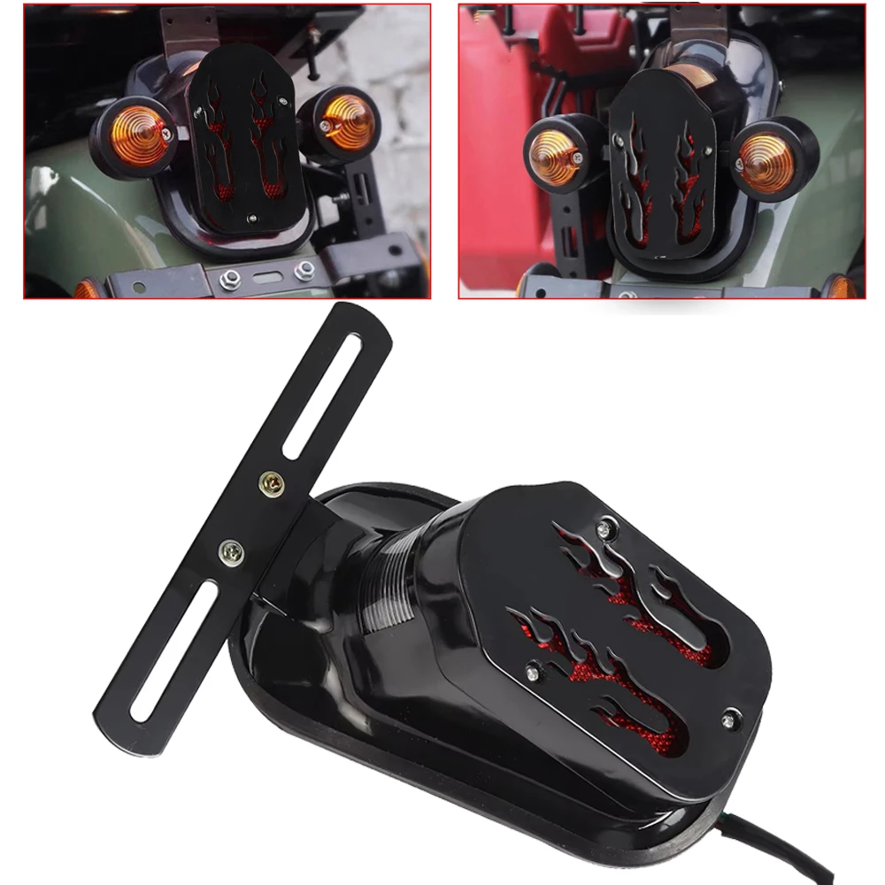 Motorcycle Taillight LED 12V Flame Rear Brake Lamp Stop Signal Light Flasher Blinker for Honda Suzuki Cafe Racer Accessories
