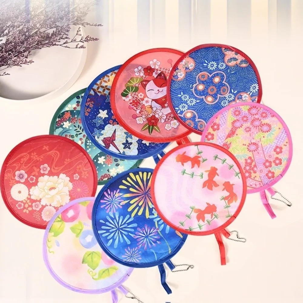 New Portable Round Hand Fan Mini Floral Handheld Folding Fan Retro Pocket Cooling Fan Outdoor Beach