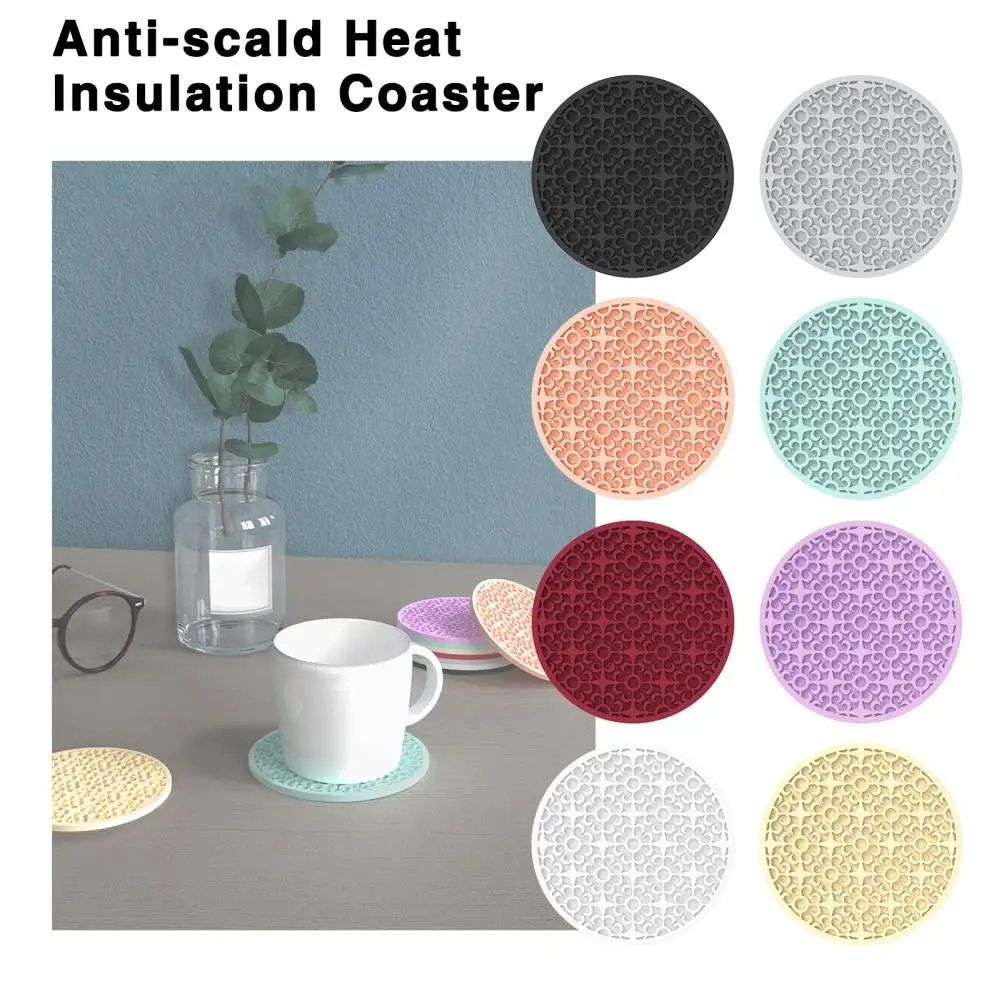 10cm Silicone Coaster Retro Patterned Heat Insulation Vintage Round Anti-scald Coaster Pot Mat Dining Table Mat Insulation Pad