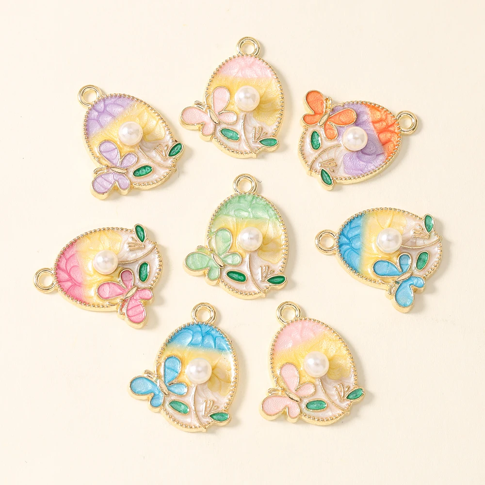 10 Stück Charms: Ölgemälde-Perlen-Schmetterlings- und Blumenanhänger für Halsketten, Ohrringe, Schlüsselanhänger, DIY-Schmuckherstellungszubehör