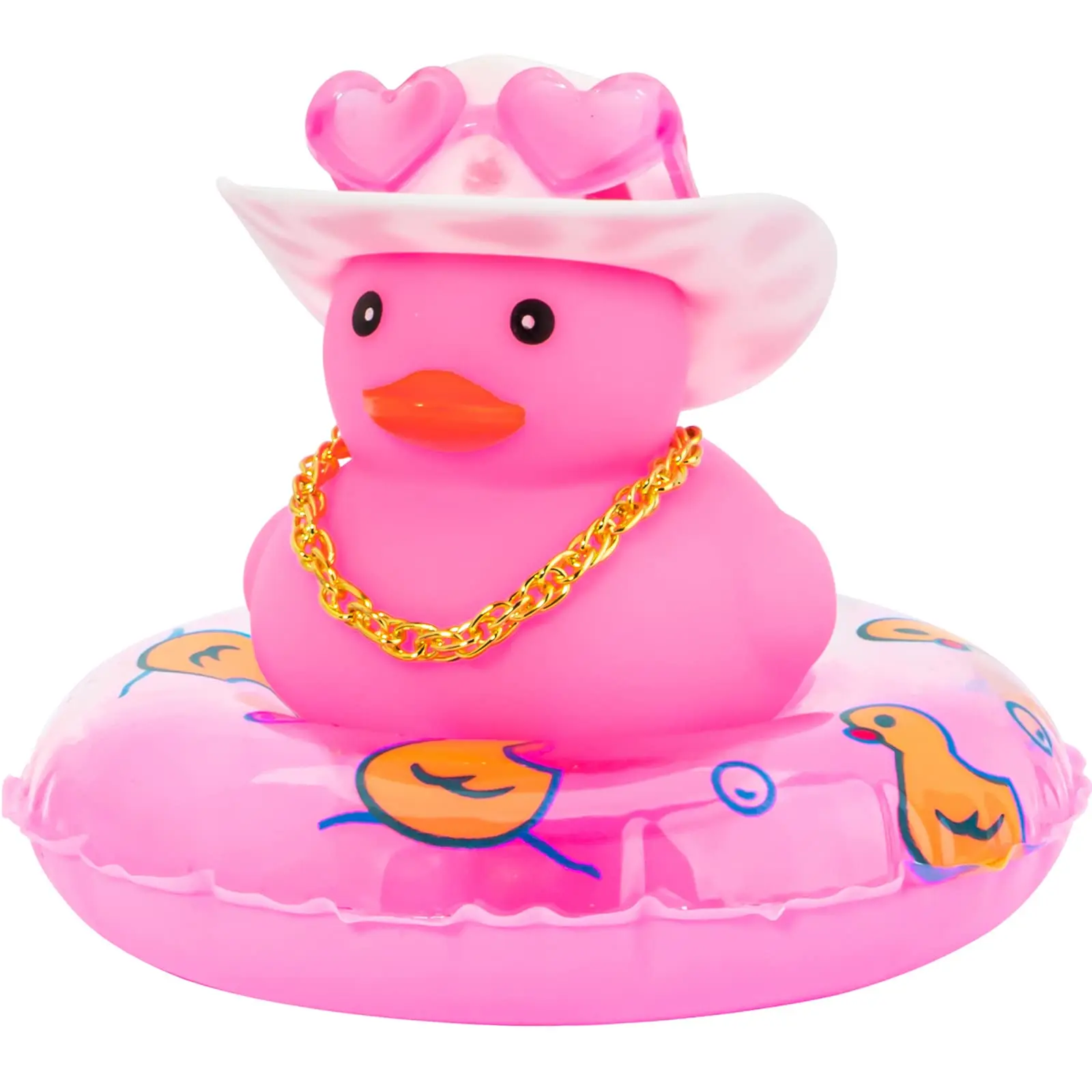 6/12/24 pcs Pink Cowboy Rubber Duck Mini Rubber Duckies with Mini Cowboy Hat Swim Circle Necklace Sunglasses for Toys Car