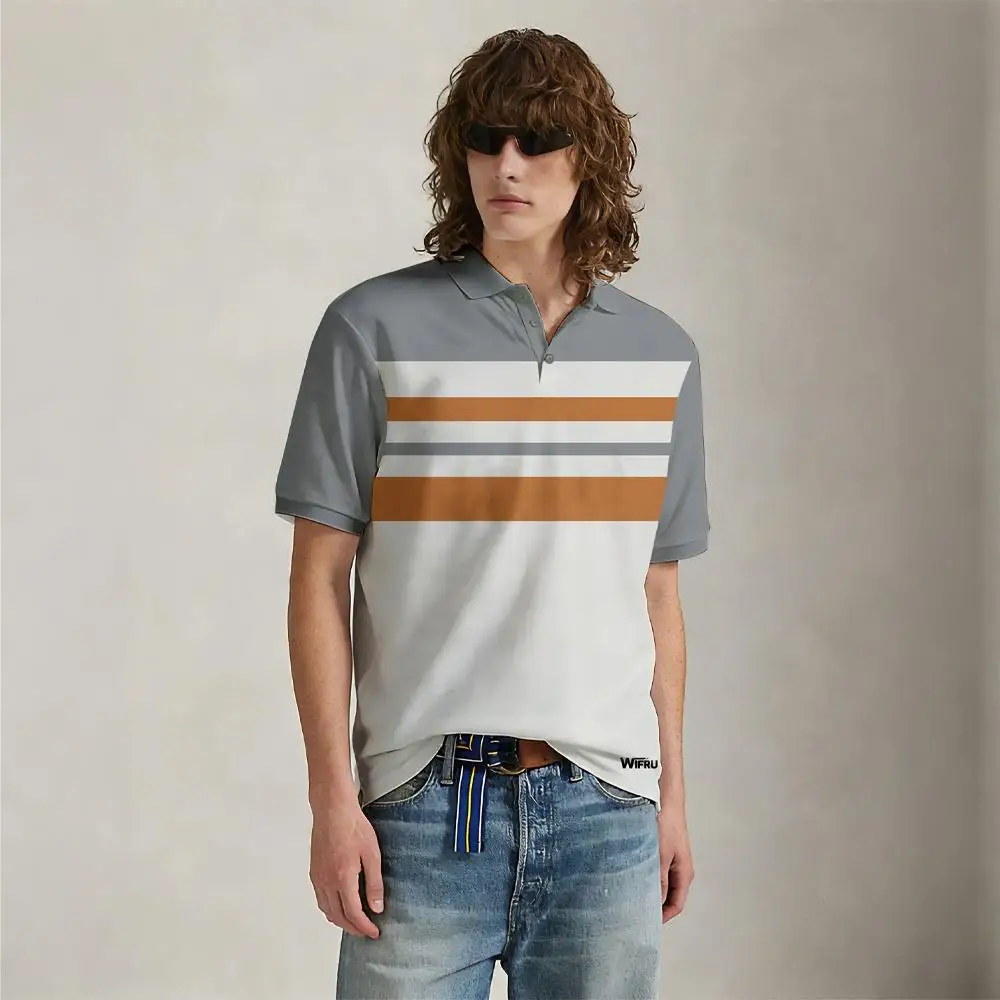 

Men's Casual Color-Blocked Striped Polo Shirt Summer Breathable Trendy Collared Short-Sleeve Shirt Y2K Street Style Fashion Top