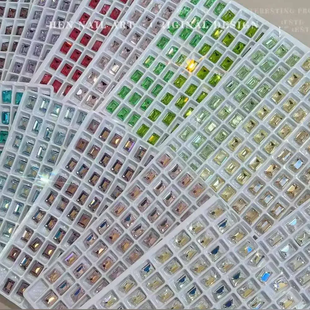 50 pz 6*8mm Lungo Rettangolo di Vetro Diamante Unghie artistiche Decor AB/Rosa/Trasparente Glitter Pointback Gemma Del Chiodo Strass Unghie artistiche gioielli FAI DA TE