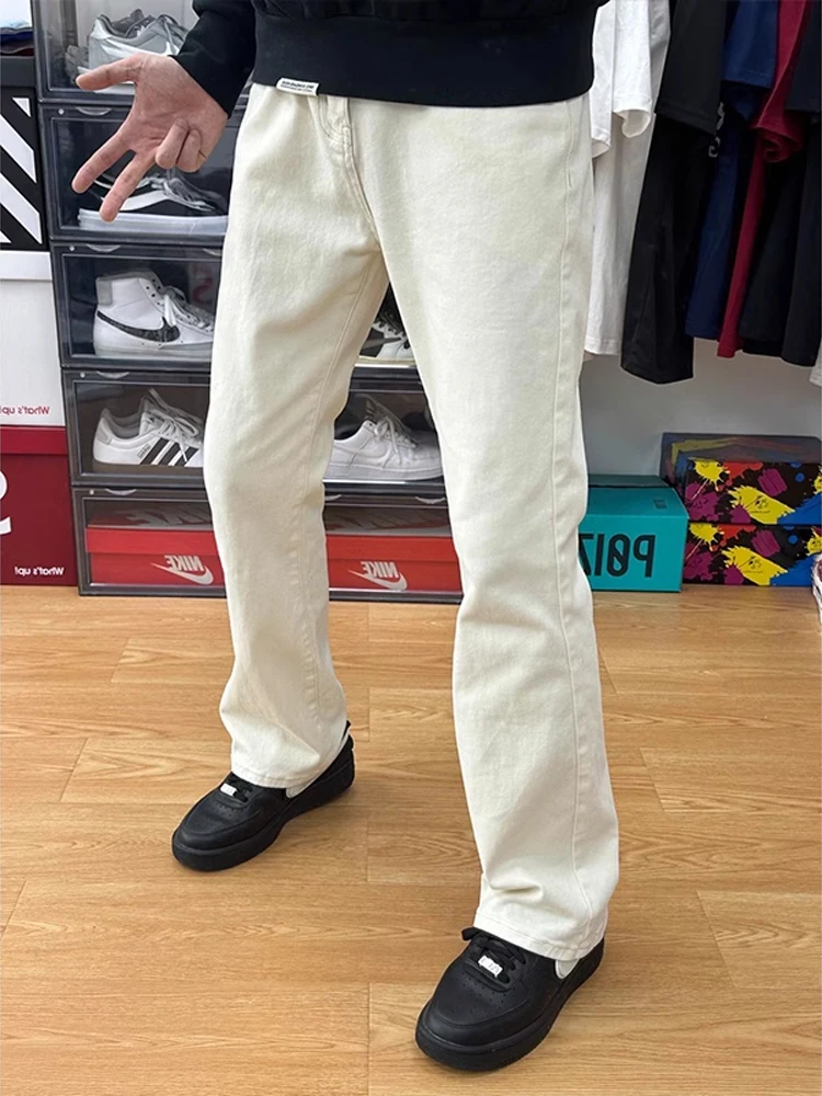 

High Waist Straight Leg Jeans for High School Students Teenage Boys Faionable White Denim Pants American Sle Long Trousers