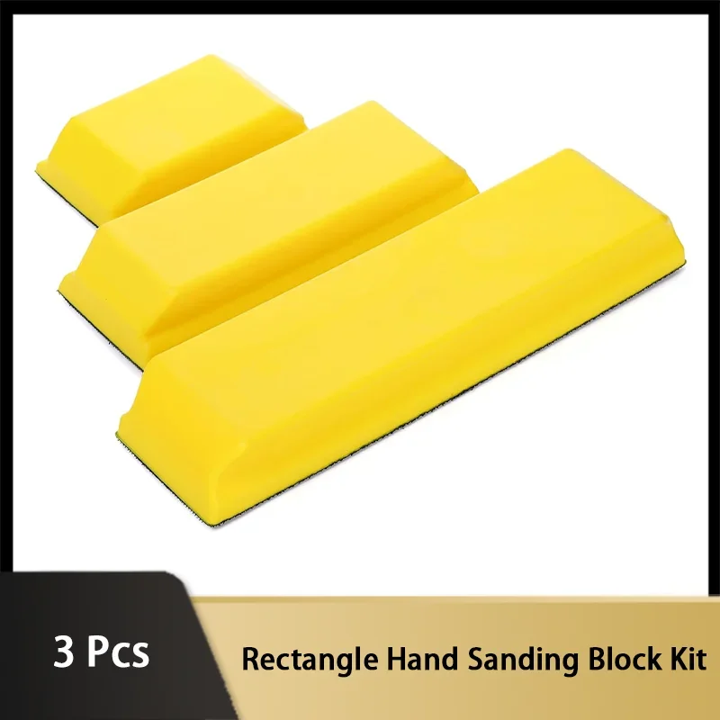 Hook and Loop Rectangle Sanding Block Set 3 Pack Backing Hand Sander Tools Kit for Woodworking, Furniture and Crafts Polishing