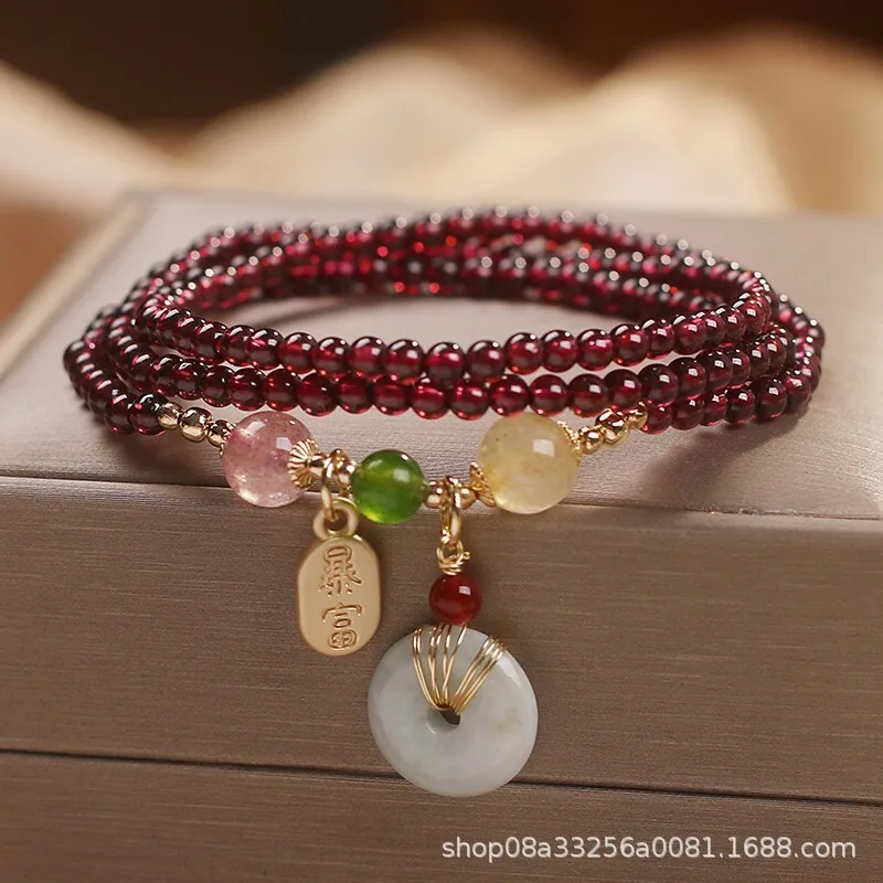 

Браслет с натуральным гранатом для женщин, браслет с подвеской в китайском стиле и пряжкой мира, подарочные ювелирные изделия