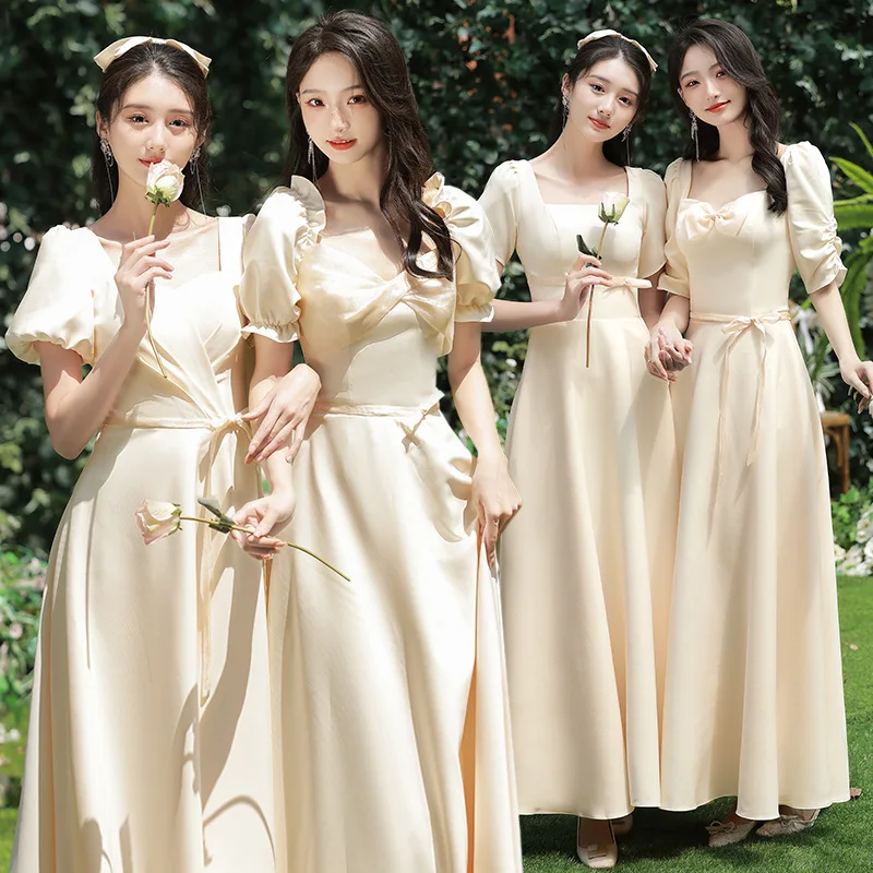 

Champagne Color Maids Dr 2024 New Autumn Ele Long Slimming Satin Sister's Dr Gown Ball Gown Wedding Dr