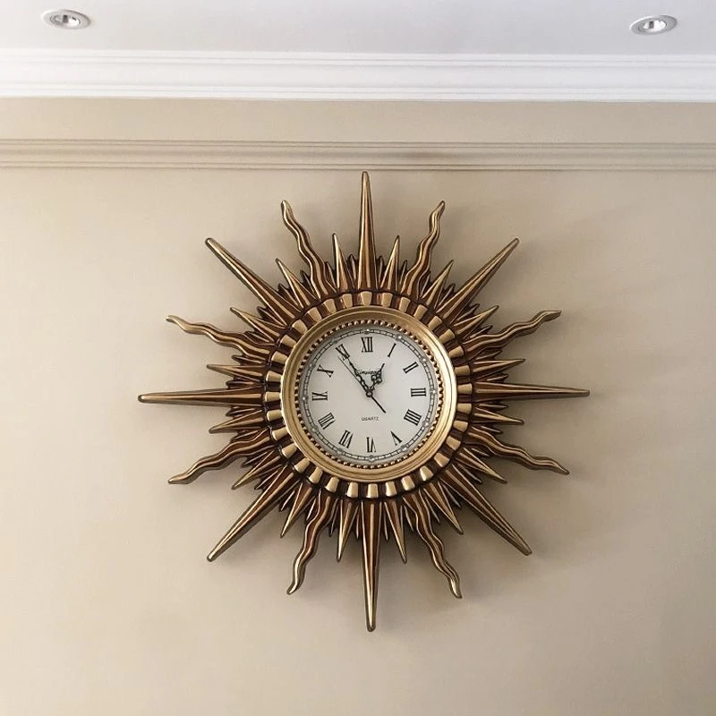 Light Luxury Wall Clock Retro Living Room Wall Watch Nordic Sun Decorative Silent Clock Modern Home Decoration Accessories