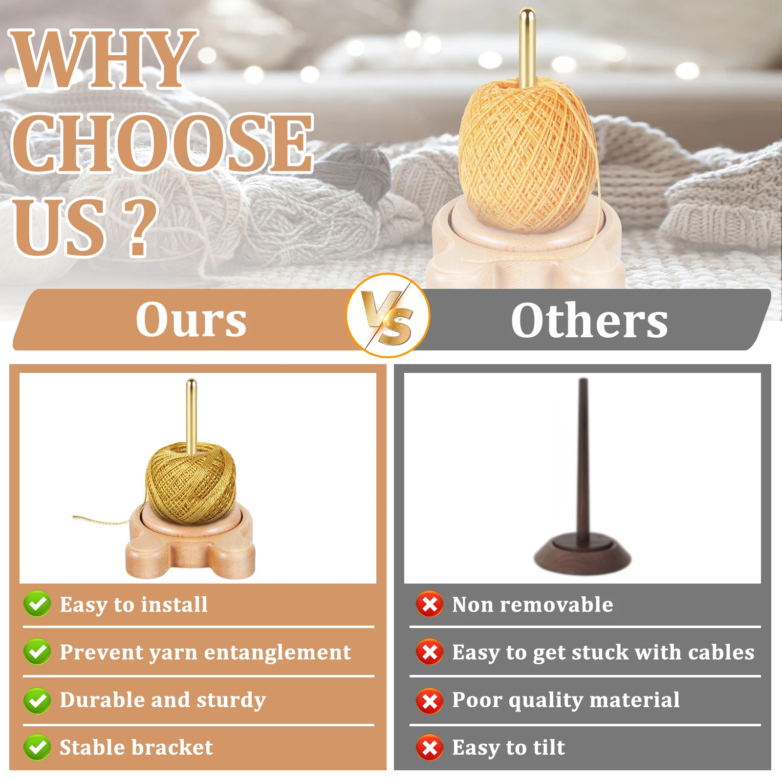 حامل الغزل الخشبي موزع المحمولة خشب الزان الغزل المغزل موزع مستقر دائم خيوط كروشيه حامل الكرة للحرف الفنية #5