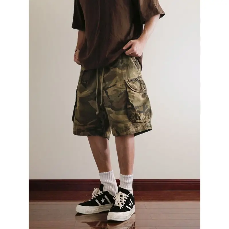 Premium American Retro Camouflage Military Style Loose Casual Straight Leg Men's Summer Trendy Multi-Pocket Workwear Shorts