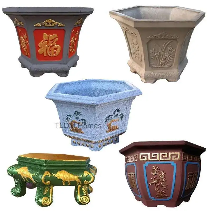 

Cement Flower Pot Mold Outdoor Garden Building Hexagonal Thickened Concrete ABS Plastic Model Large Bonsai Abrasive Tool Mold M