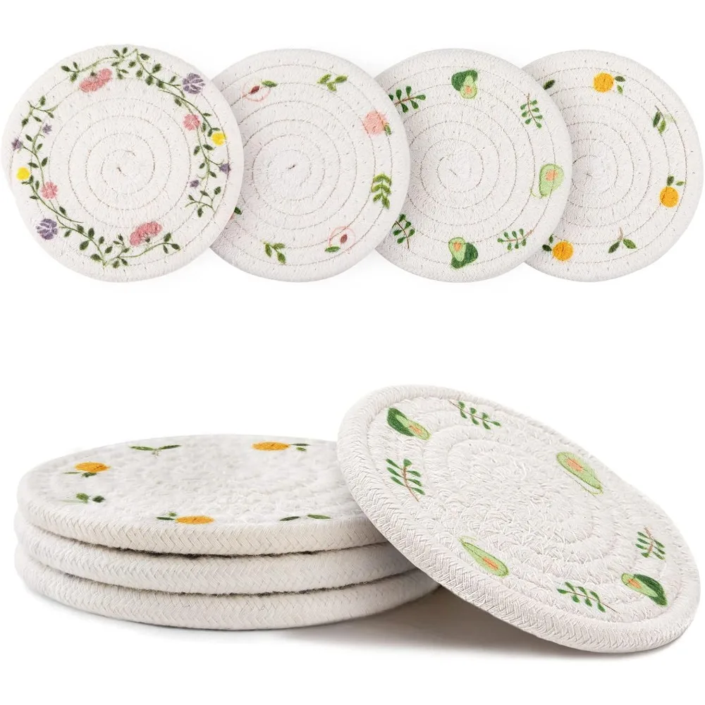 

4 Pcs Bar Coasters For Drinks, Handmade Braided Woven Drink Coaster Set, Beermat Beverage Coaster 4.3” Non Slip Coasters, Fruit