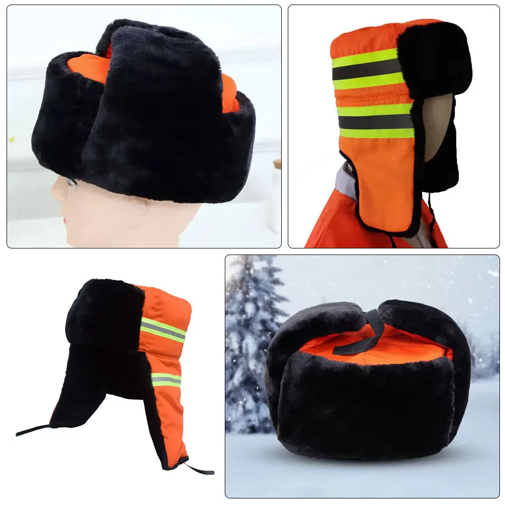 Reflective Thickened Winter Sanitation Worker Hat Cloth Ear Guard Dust-Proof Anti-Cold Outdoor Work Safety Cap