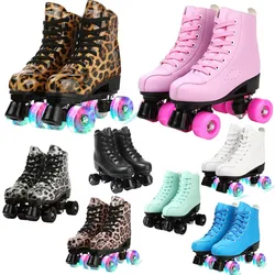 7 Colors Adult PU Leather Roller Skates Skating Shoes Sliding Inline Quad Skates Sneakers Training Europe Size 4 Wheels Flash