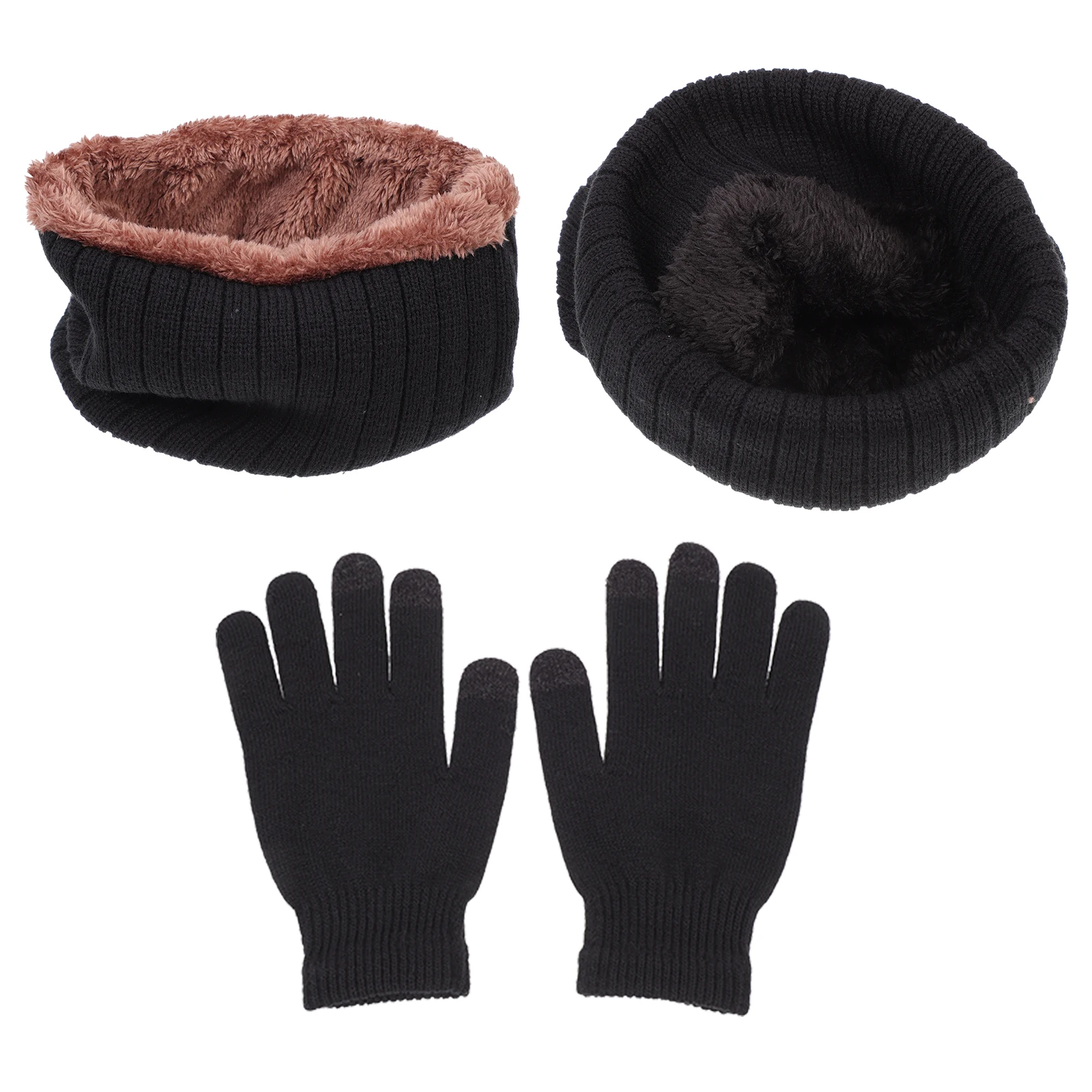 

Warm Knitted Hat Set Gloves Scarf Fleece Lined Accessories Men Women Simple Color Fashion Hiking Riding Winter Outdoor