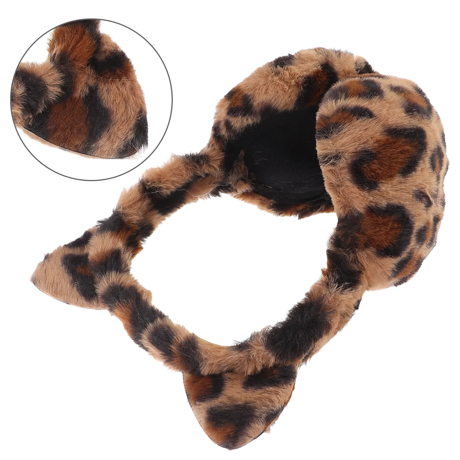 Couvre-oreilles en fausse fourrure à imprimé léopard pour femme, cache-oreilles en peluche, design pliable, oreilles de chat mignonnes, extérieur, chaud, hiver