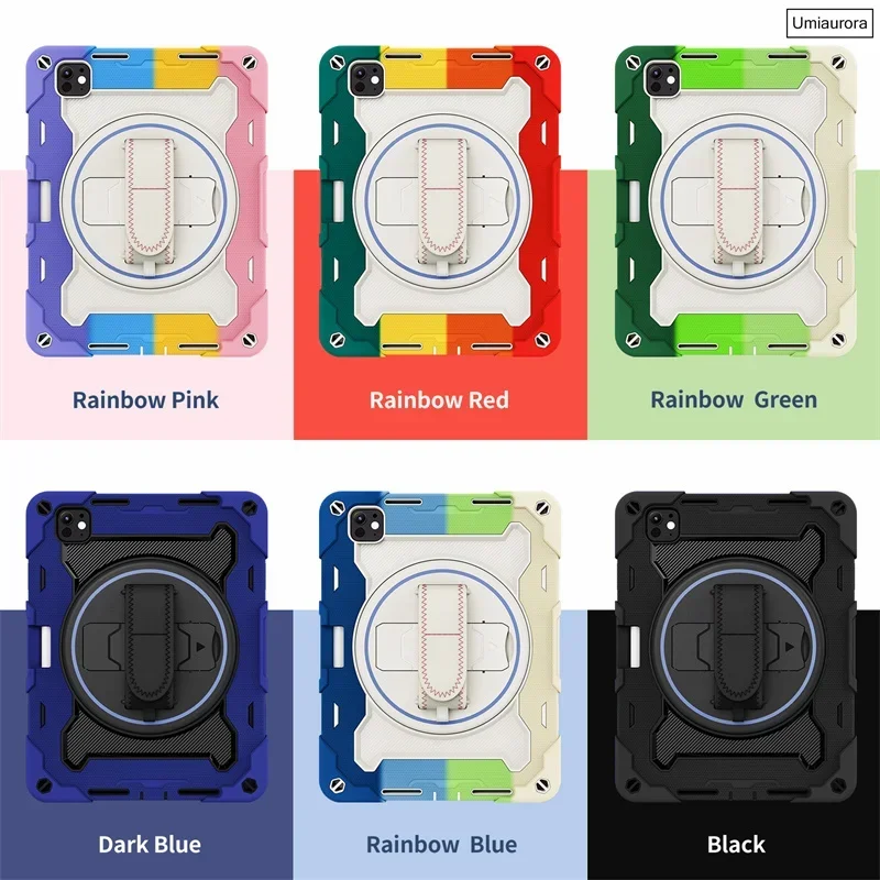 For IPad 10 11th 12th Gen A19 Mini A17 Pro 11 12.9 Air 10.9 13 inch M2 M3 M4 M5 Shockproof Tablet Case Stand Strap Rugged Funda