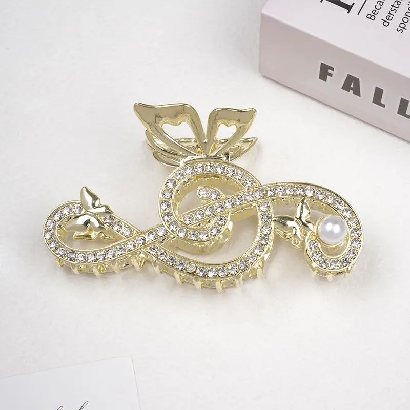 

1pc Korean rhinestone note hairpin, female flower, pearl clip, high-end shark clip, hair clip, hair clip, large hair volume
