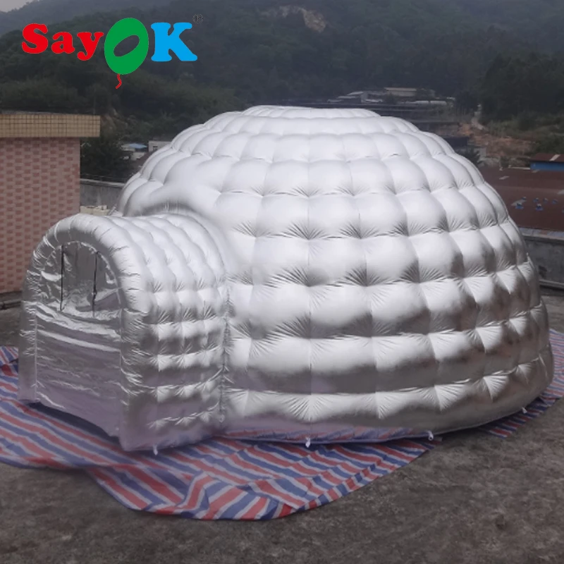 5m Dia. Inflatable Igloo Tent Silver Inflatable Igloo Dome Tent With Blower For Club Wedding Party Event