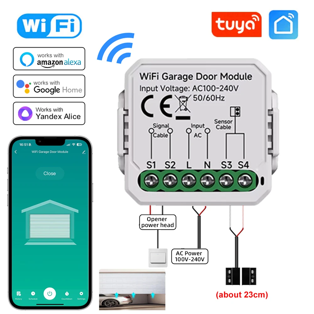 Tuya Mini WiFi устройство открывания гаражных ворот Smart Life App Дистанционное голосовое управление Модуль переключателя ворот работает с Alice Alexa Google Home