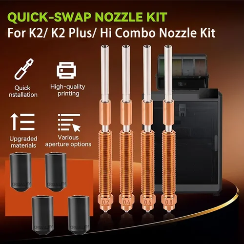 Imagen 2 del producto Kit de boquillas de intercambio rápido Creality ""Unicorn"" K2 Plus/K2/Hi Combo 0.2/0.4/0.6/0.8mm con herramienta, boquilla integrada totalmente metálica para k2