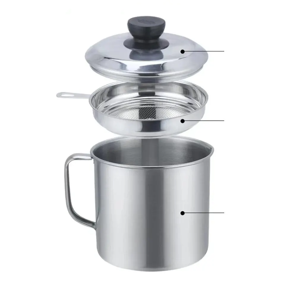 Kitchen Oil Container Can with Strainer for Store Meat Bacon Grease Container Frying Oil and Cooking Grease Storage