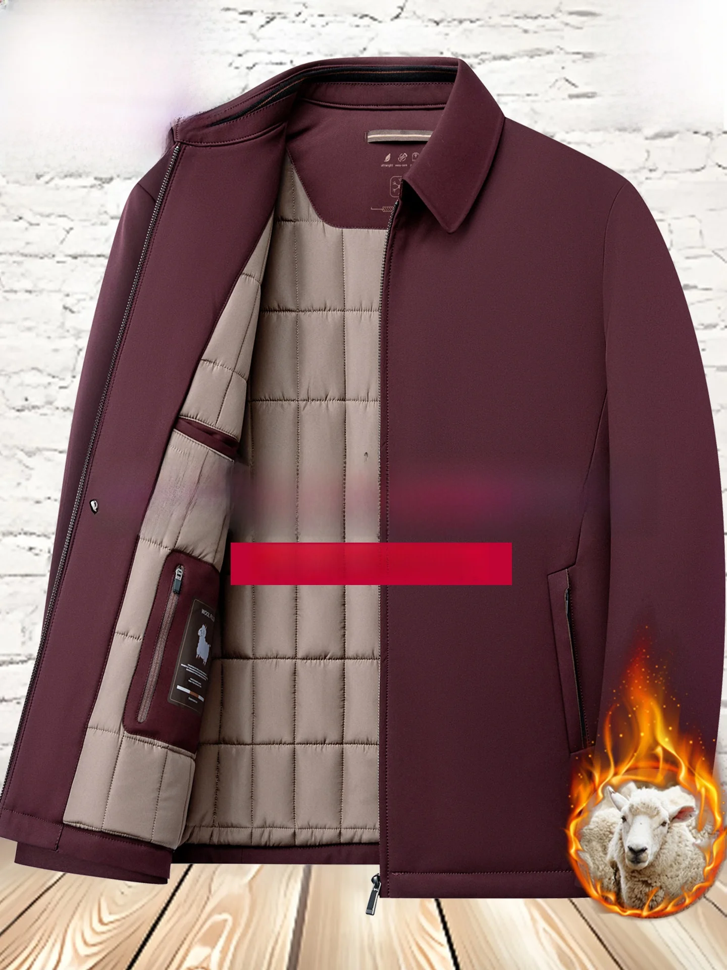 

Pierre Cardin Men's Autumn Winter Cotton Jaet Loose Woolen Collar Flip Jaet Thermal Comfortable Casual Faion Coat