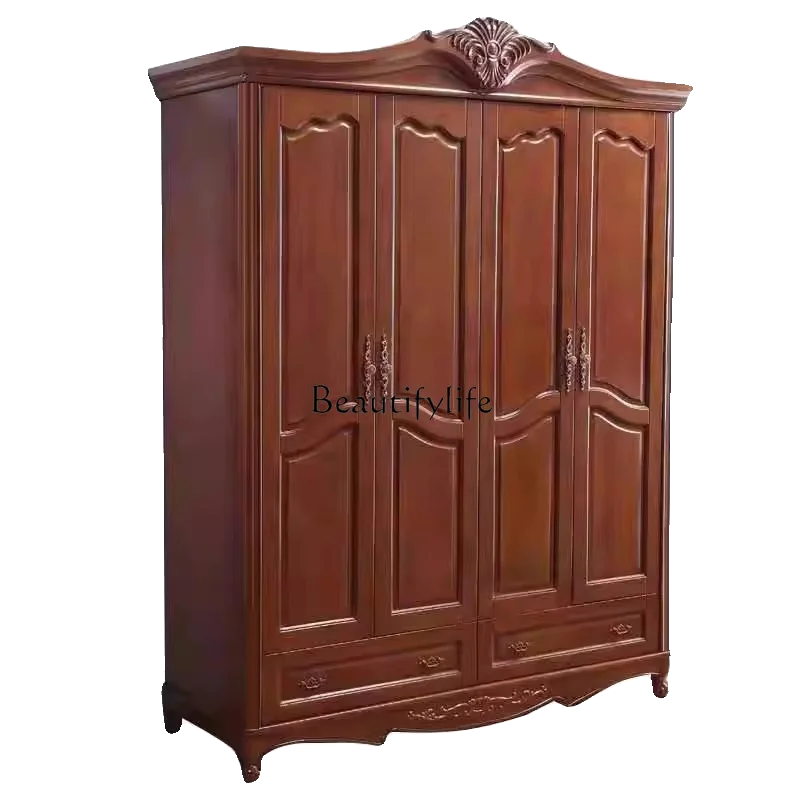 

American solid wood wardrobe retro light luxury swing door whole house custom cloakroom