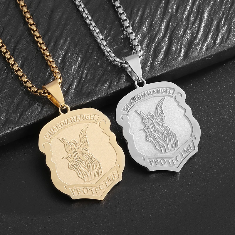 Exquisite St. Michael Archangel Stainless Steel Shield Pendant Necklace for Men Women Fashion Lucky Amulet Jewelry Gift