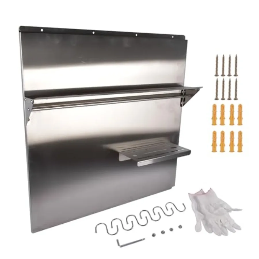 RIVER758 شفاط المطبخ الفضي من الفولاذ المقاوم للصدأ باكسبلاش مع رف تخزين رف معلق يُعلق على الحائط لإعادة تشكيل المطبخ 29.5 بوصة