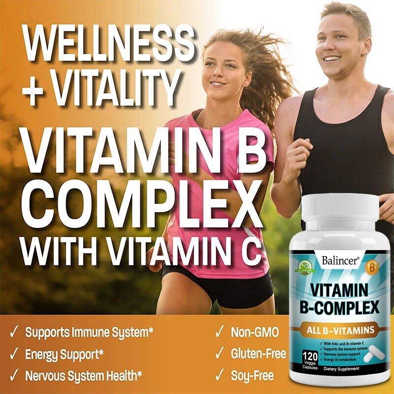 Vitamin B Complex Vitamins B1, B2, B3, B5 and B12, Energy, Metabolism, Immune and Nervous System Support