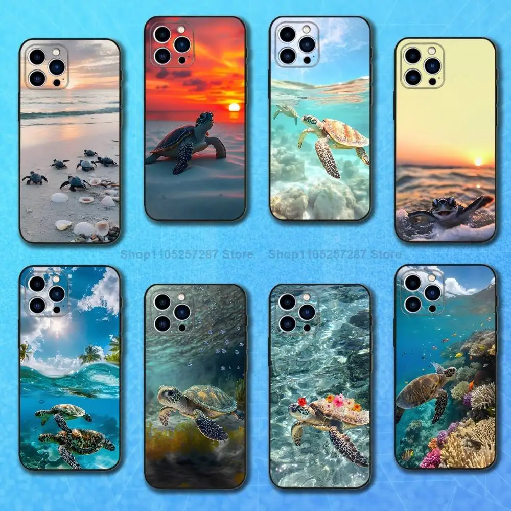 

Ocean Sea Turtle Art Case For iPhone 12,14,15,16,11,17,13,X,Mini,SE,XS,Plus,Pro,Max,8,7,XR,Soft Silicone Black