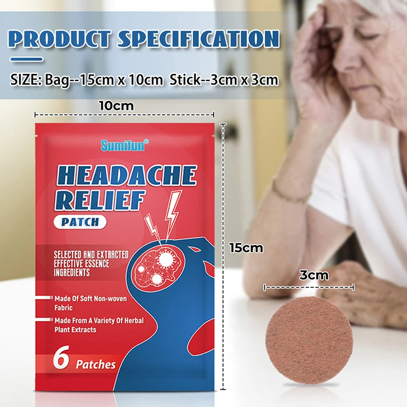 6Pcs/Bag Of Headache Relief Patch To Treat Migraine Dizziness Pain Relief And And Head Sleep Ointment Relax Helps Hea