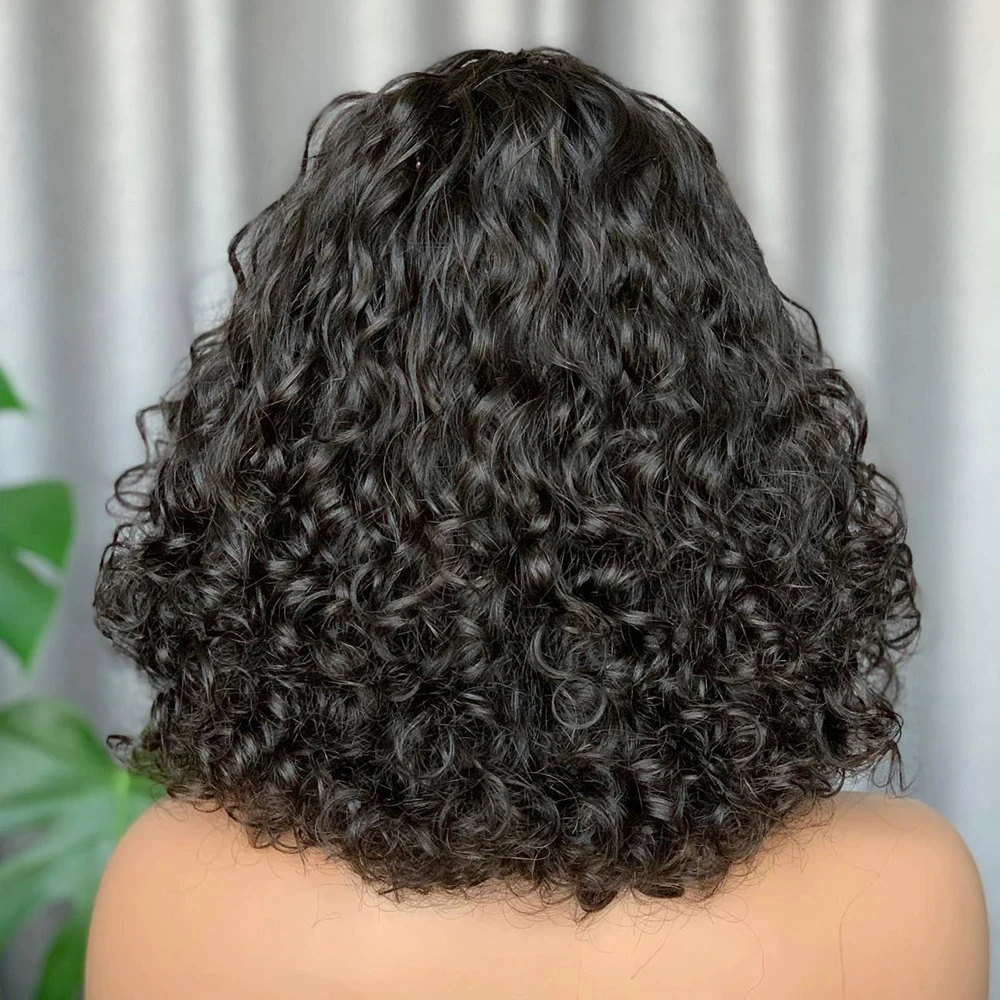 250% Deep wave Bob Short Cut Human Hair Wigs With Bangs 200% Brazilian Remy Hair Fring Wig 8-16\