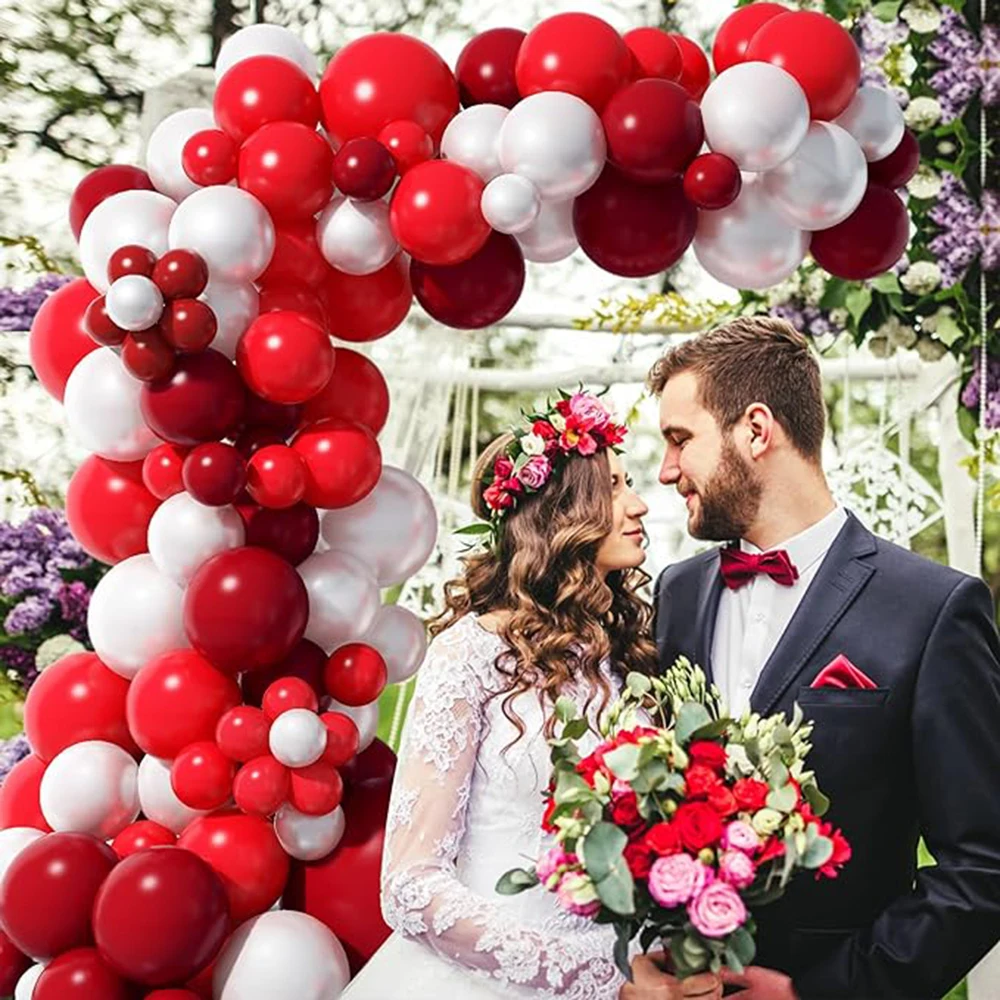 Double Red Balloons Garland Red White Latex Balloon Arch Kit Valentine\'s Day Decor Wedding Anniversary Bride Shower Decoration